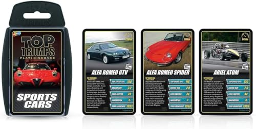 Top Trumps Sports Cars Classics Card Game, Discover interesting facts in this educational packed game including the top speed of the Pagani Huayra, 2 plus players makes a great gift for ages 6 plus