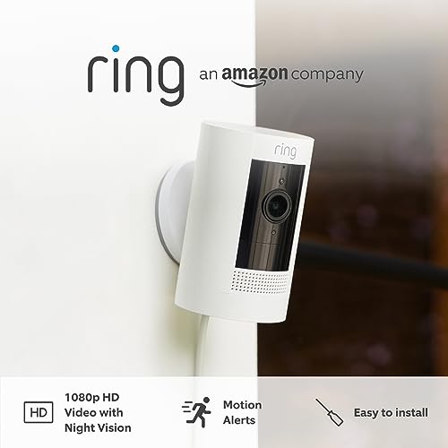 Ring Outdoor Camera Plug-In (Stick Up Cam) | HD outdoor Security Camera with 1080p video, Two-Way Talk, Wifi, Works with Alexa | alternative to CCTV system | 30-day free trial of Ring Protect