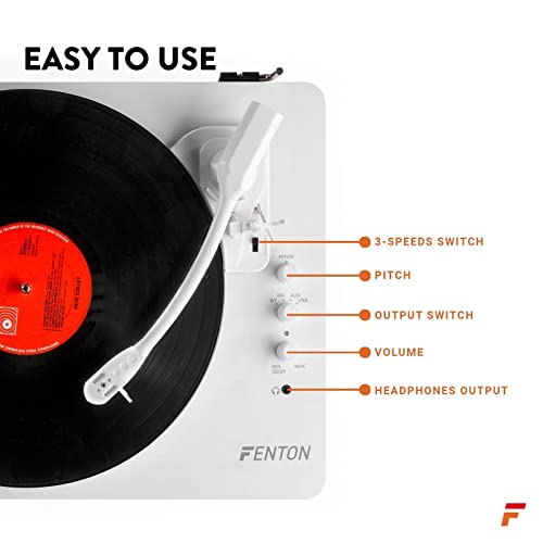 Fenton Vinyl Record Player with Bluetooth Speakers, Receiver and Transmitter, USB MP3 Converter, 3-Speed LP Turntable, Retro White RP162
