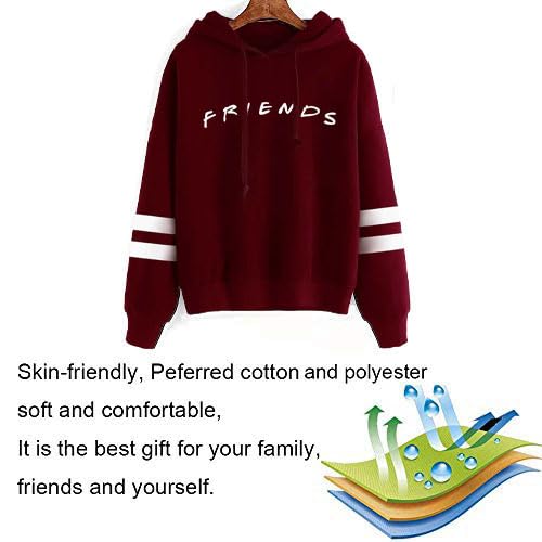 Elehui Fashion Casual Friend Sweatshirt Hoodie Friend TV Show Merchandise Women Graphic Hoodies Pullover Funny Hooded Sweater Tops Clothes Red