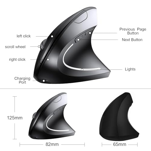 MKAEYYO Wireless Vertical Ergonomic Mouse - Rechargeable 2.4g Ergonomic Mouse with Three Levels of Adjustable DPI of 800/1200/1600 for Laptops, Pcs, Computers, Desktops and More!