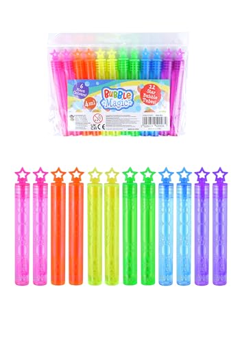 Henbrandt Single Neon Star Party Bubble Tubes with Wand (Pack of 12) Children's 4ml Party Bubbles Loot Bag Fillers Summer Games for Boys and Girls Kids Party Bags