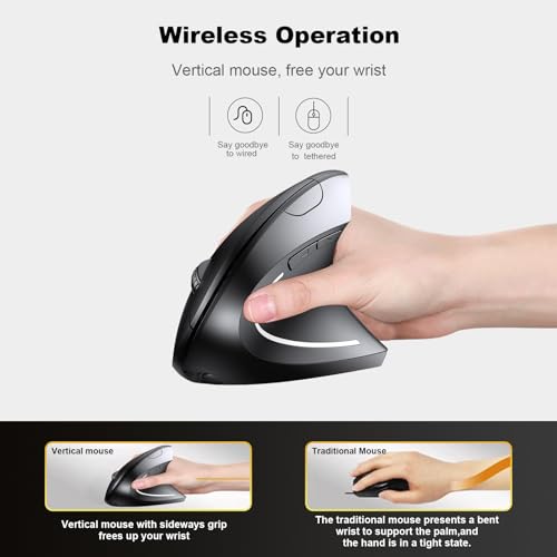 MKAEYYO Wireless Vertical Ergonomic Mouse - Rechargeable 2.4g Ergonomic Mouse with Three Levels of Adjustable DPI of 800/1200/1600 for Laptops, Pcs, Computers, Desktops and More!