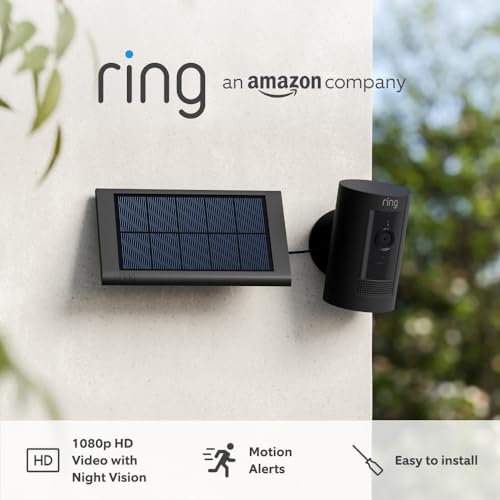 Ring Outdoor Camera Solar (Stick Up Cam) | Outdoor Security Camera with solar panel, 1080p video, Two-Way Talk, Wifi, Works with Alexa | alternative to CCTV system | 30-day free trial of Ring Protect