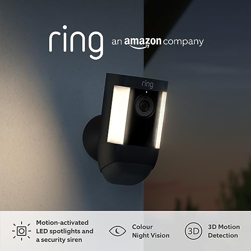 Ring Spotlight Cam Pro Battery by Amazon | Outdoor Security Camera 1080p HDR Video, 3D Motion Detection, Bird's-Eye View, LED Spotlights, alternative to CCTV | 30-day free trial of Ring Protect