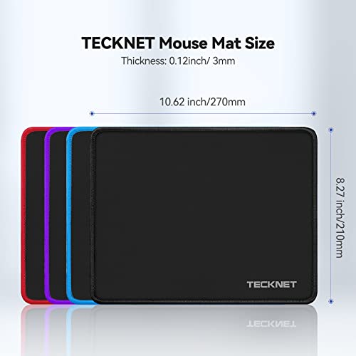 TECKNET Mouse Mat 270 x 210 x 3 mm Gaming Mouse Pad, Non-Slip Rubber Base, Waterproof Surface, Stitched Edges Mouse pad, Compatible with Laser and Optical Mice