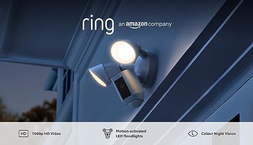 Ring Floodlight Cam Wired Plus by Amazon | Outdoor Security Camera 1080p HD Video, LED Floodlights, Siren, Wifi, Hardwired | alternative to CCTV system | 30-day free trial of Ring Protect | White