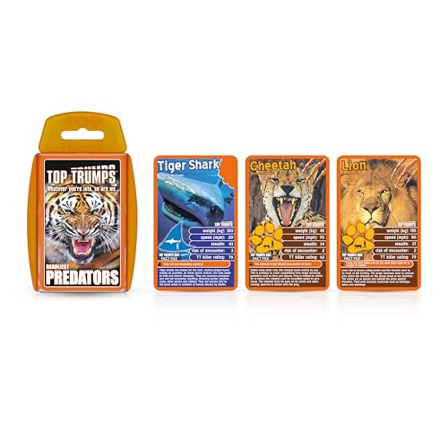 Top Trumps Deadliest Predators Classic Card Game, learn facts about the Great White Shark, Komodo Dragon and the King Cobra in this educational pack, gift and toy for boys and girls aged 4 plus