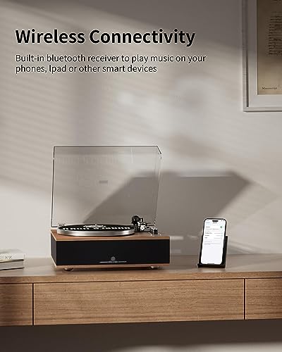 All-in-One Vinyl Record Player, Bluetooth Turntable with Built in Speakers Phono Preamp, High Fidelity Turntables for Vinyl Records with Magnetic Cartridge AT-3600L, Belt Drive 2-Speed