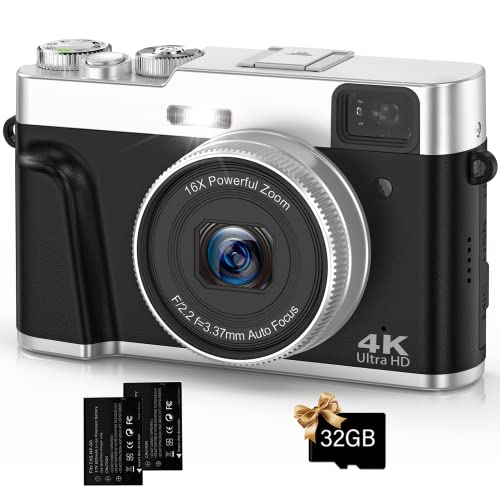 Digital Camera,Oiadek 4K 48MP Autofocus Vlogging Camera with 32G Memory Card 16X Digital Zoom,2.8 Inch Compact Digital Camera with Rotating Dashboard and Viewfinder for Teenagers Beginners Adults