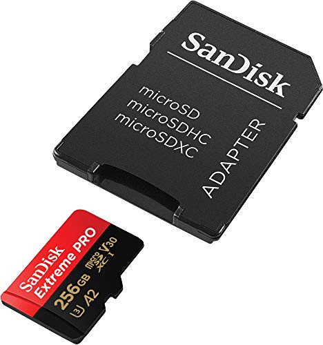 SanDisk 256GB Extreme PRO microSDXC card + SD adapter + RescuePro Deluxe ,up to 200 MB/s, with A2 App Performance, for smartphones, action cameras or drones UHS-I Class 10 U3 V30