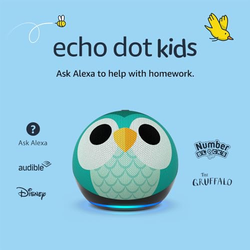 Echo Dot Kids (5th generation, 2022 release) | Wi-Fi and Bluetooth smart speaker with Alexa | Designed for kids, with parental controls | Owl