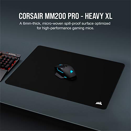 Corsair MM200 PRO Premium Spill-Proof, Stain-Resistant Cloth Gaming Mouse Pad (45 x 40 cm Surface, Micro-Weave Fabric, Extra-Thick 6 mm Plush Rubber, Anti-Skid Textured Rubber Base) Heavy XL, Black