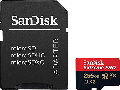 SanDisk 256GB Extreme PRO microSDXC card + SD adapter + RescuePro Deluxe ,up to 200 MB/s, with A2 App Performance, for smartphones, action cameras or drones UHS-I Class 10 U3 V30