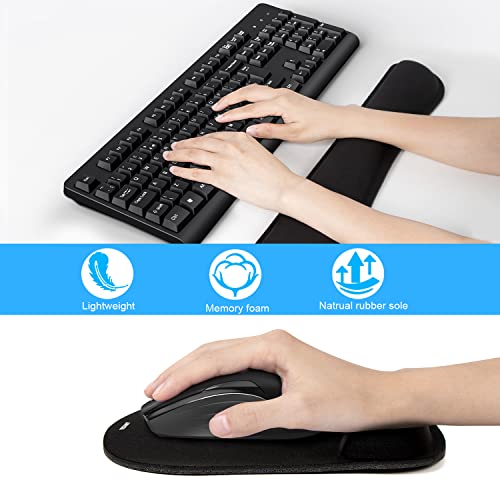 TECKNET Wrist Rest Mat, Keyboard and Mouse Wrist Support Pad Set, Comfortable Memory Foam Mouse Mat with Wrist Cushion Support, Anti-Slip Ergonomic Mouse Pad for Computer Laptop Working Gaming