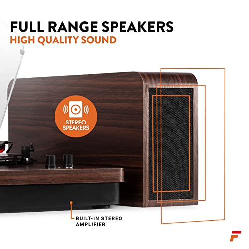 Fenton RP168DW Bluetooth Vinyl Record Player with Built-in Speakers, USB to MP3 Conversion