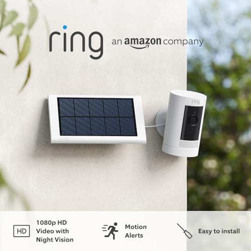 Ring Outdoor Camera Solar (Stick Up Cam) | Outdoor Security Camera with solar panel, 1080p video, Two-Way Talk, Wifi, Works with Alexa | alternative to CCTV system | 30-day free trial of Ring Protect