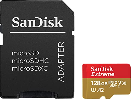 SanDisk 128GB Extreme microSDXC card for Action Cams and Drones + SD adapter + RescuePRO Deluxe, up to 190 MB/s, with A2 App Performance, UHS-I, Class 10, U3, V30