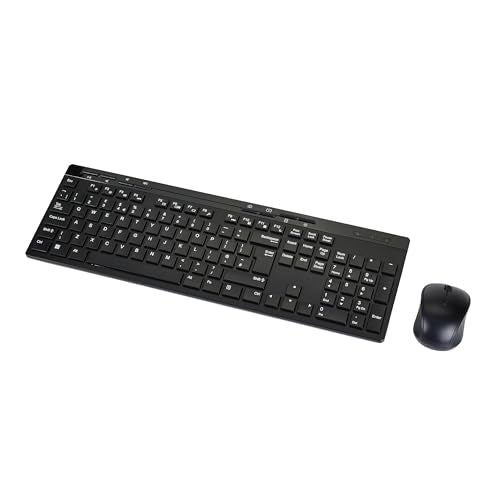 Amazon Basics Full-Sized Wireless Keyboard and Mouse Combo, 2.4 GHz USB Receiver, UK Layout, Black