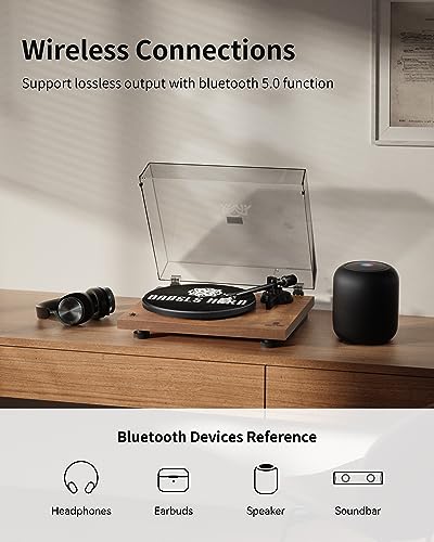 Record Player Vinyl Player, Upgraded 5.0 Bluetooth Turntable, Home Audio Record Player High Fidelity Belt Drive with Moving Magnetic AT-3600L Cartridge