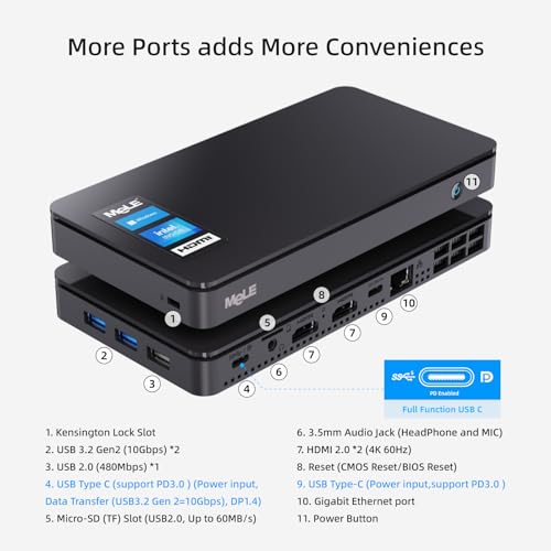 MeLE Overclock 4C Mini PC 12th Gen N95(up to 3.4GHz) 16GB RAM 512GB Windows 11 Pro Small Desktop Computer Wi-Fi 6/BT5.2/Ethernet, Triple Display, Dual 4K HDMI, All-in-one USB-C on Business/Office/Home