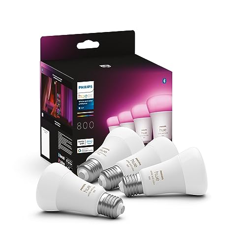 Philips Hue New White and Colour Ambiance Smart Light Bulb 4 Pack 60W - 800 Lumen [E27 Edison Screw] with Bluetooth. Works with Alexa, Google Assistant and Apple Homekit