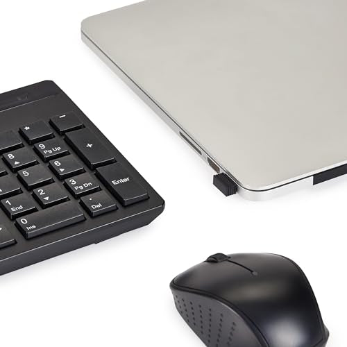 Amazon Basics Full-Sized Wireless Keyboard and Mouse Combo, 2.4 GHz USB Receiver, UK Layout, Black