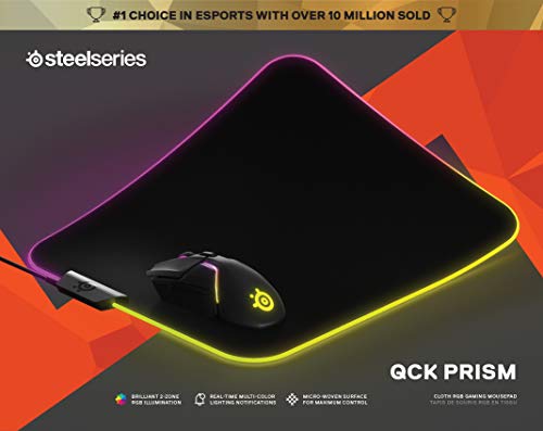 SteelSeries QcK Prism Cloth Gaming Mouse Pad - 2-zone RGB Illumination - Real-time Event Lighting - Optimized For Gaming Sensors - Size M (320 x 270 x 2mm) - Black + RGB