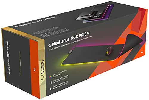 SteelSeries QcK Prism Cloth Gaming Mouse Pad - 2-zone RGB Illumination - Real-time Event Lighting - Optimized For Gaming Sensors - Size XL (900 x 300 x 2mm) - Black + RGB