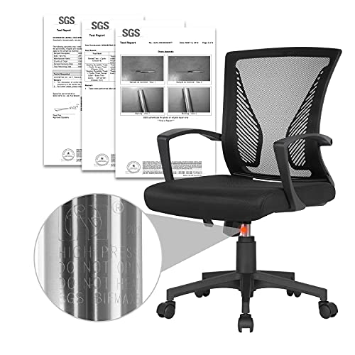 Yaheetech Adjustable Office Chair Ergonomic Mesh Swivel Computer Comfy Desk/Executive Work Chair with Arms and Height Adjustable for Students Study Black