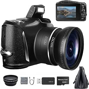NBD Digital Camera 4K Ultra HD 48MP Vlogging with Wide Angle Lens Zoom 16 x, 3.0 Inch Screen Compact All-in-One Cameras, Black