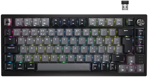 CORSAIR K65 PLUS WIRELESS 75% RGB Hot-Swappable Mechanical Gaming Keyboard – Pre-Lubricated CORSAIR MLX Red Linear Switches – Top Mounted – Dual-Layer Sound Dampening – PBT Keycaps – QWERTY UK – Black