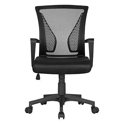 Yaheetech Adjustable Office Chair Ergonomic Mesh Swivel Computer Comfy Desk/Executive Work Chair with Arms and Height Adjustable for Students Study Black