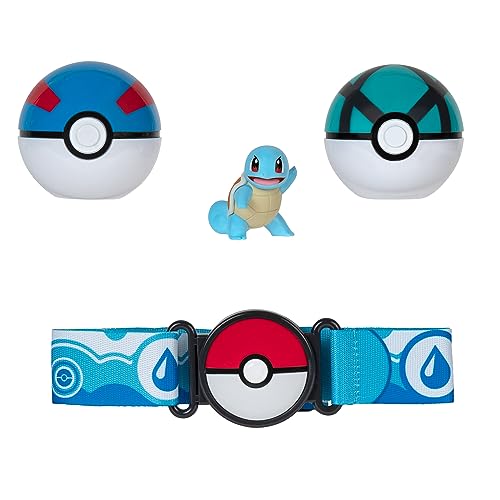 Pokémon Set-2-Inch Squirtle Battle Figure with Clip ‘N’ Go Plus Net Ball, Great Ball and Belt Accessories