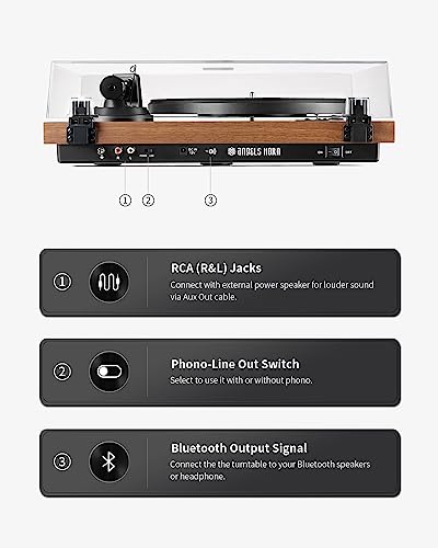 Record Player Vinyl Player, Upgraded 5.0 Bluetooth Turntable, Home Audio Record Player High Fidelity Belt Drive with Moving Magnetic AT-3600L Cartridge