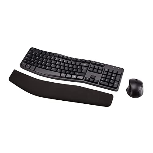 Amazon Basics Ergonomic Wireless Keyboard Mouse Combo UK layout, black