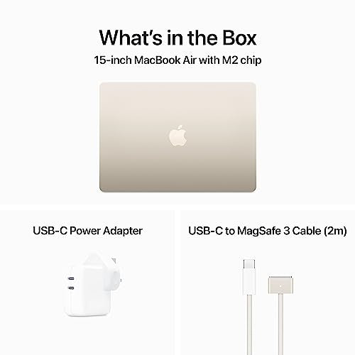 Apple 2023 MacBook Air laptop with M2 chip: 15.3-inch Liquid Retina display, 8GB RAM, 512GB SSD storage, backlit keyboard, 1080p FaceTime HD camera, Touch ID. Works with iPhone/iPad; Starlight