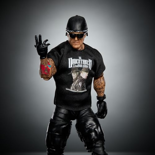 Mattel WWE Elite Action Figure & Accessories, 6-inch Collectible Undertaker with 25 Articulation Points, Life-Like Look & Swappable Hands, HTX37