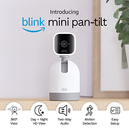 Blink Mini Pan-Tilt Camera | Rotating indoor plug-in pet security camera, two-way audio, HD video, motion detection, Alexa enabled (White)