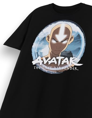 Avatar The Last Airbender Mens T-Shirt | Adults Short Sleeve Black Graphic Tee | Aang Elemental Original Artwork Anime Apparel Top | Netflix TV Show Movie Merchandise Gift Apparel