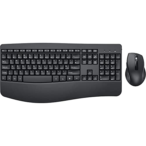 Wireless Keyboard and Mouse Set, Ergonomic USB Keyboard and Mouse Combo, Full Size Keyboard Cordless with Palm Wrist Rest, Ergonomic Mouse Wireless for Windows PC Computer Desktop, Black