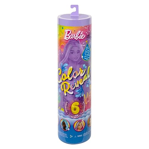 Barbie Color Reveal Doll with 6 Unboxing Surprises, Rainbow Galaxy Series with Celestial Sparkle & Color Change, HJX61