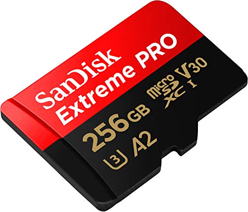 SanDisk 256GB Extreme PRO microSDXC card + SD adapter + RescuePro Deluxe ,up to 200 MB/s, with A2 App Performance, for smartphones, action cameras or drones UHS-I Class 10 U3 V30