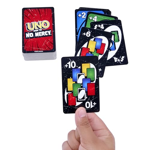 UNO Show ‘em No Mercy Card Game for Kids, Adults & Family Parties and Travel With Extra Cards, Special Rules and Tougher Penalties., HWV18