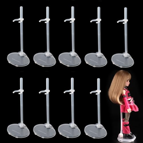 BieFuSin 10Pcs Doll Stands Display Holders, Transparent Plastic Doll Display Stand Support for 11 to 13 Inch Dolls, Adjustable Action Figure Stand Barbie Accessories for Dolls (10Pcs)