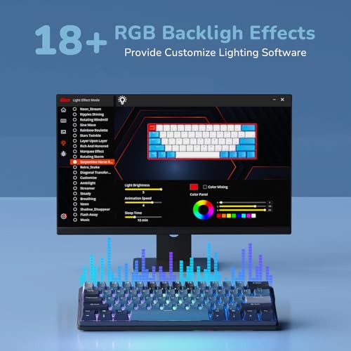 RK ROYAL KLUDGE RK61 Plus Mechanical Keyboard, 60% RGB Gaming Keyboard US Layout with USB Hub, Bluetooth/2.4Ghz/Wired RGB Hot Swappable PC Keyboard for Win/Mac/Android, Red Switch, Blue