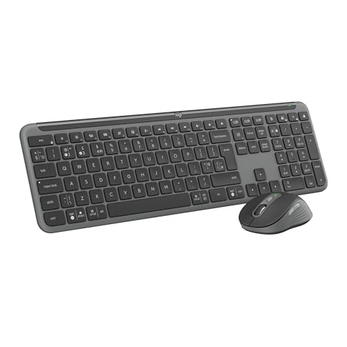 Logitech MK950 Signature Slim Wireless Keyboard and Mouse Combo, Sleek Design, Quiet Typing and Clicking, Switch Across Three Devices, Bluetooth, Multi-OS, Windows and Mac, QWERTY UK Layout - Graphite