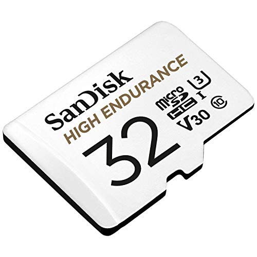 SanDisk HIGH ENDURANCE Video Monitoring for Dashcams & Home Monitoring 32 GB microSDHC Memory Card + SD Adaptor, Up to 100 MB/s read and 40 MB/s Write, Class 10, U3, V30, White