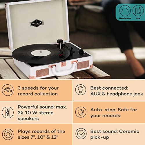 Auna Vinyl Record Player, Vinyl Records Turntable Record Players for Vinyl with Speakers, Home Audio Record Players, Portable Retro Vintage USB Turntable, AUX, Speakers Stereo Systems with Turntable