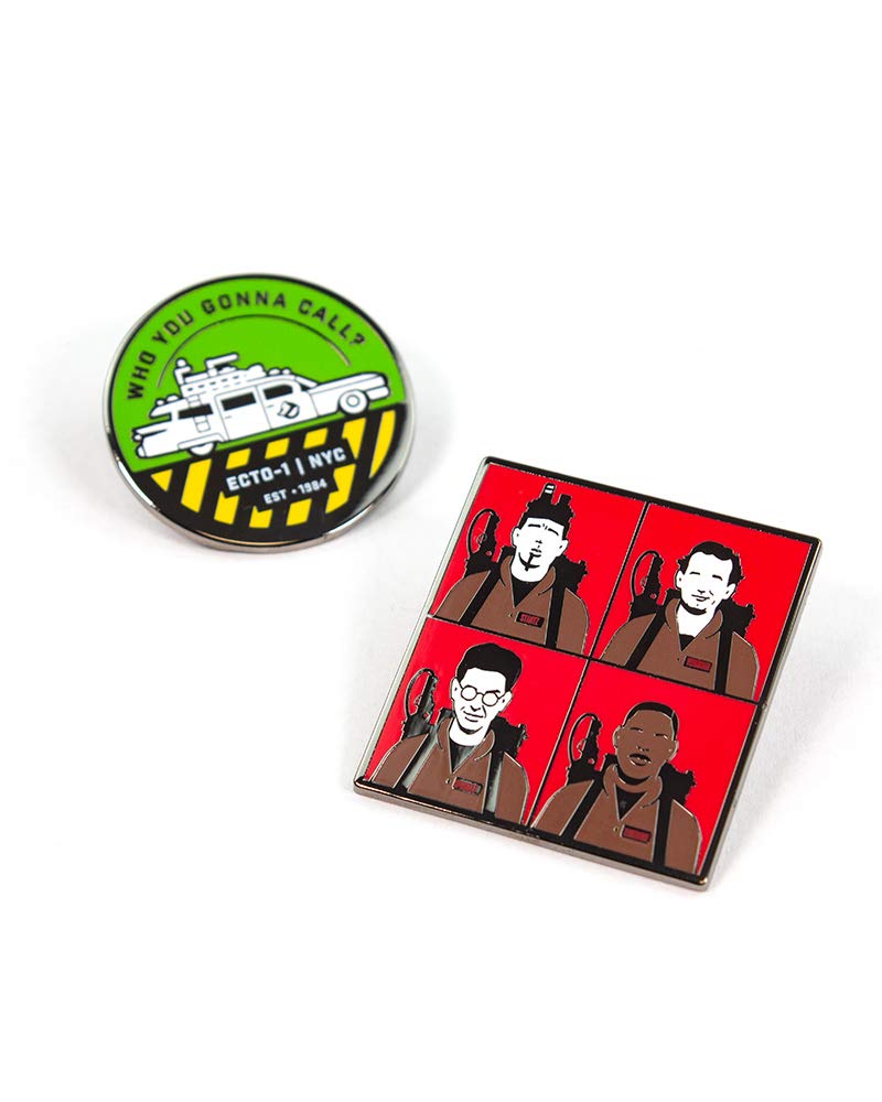 Pin Kings Official Ghostbusters Who You Gonna Call Collectible Metal Enamel Pin Badges - Set of Two Enamel Pins on a Backing Card - Official Merchandise